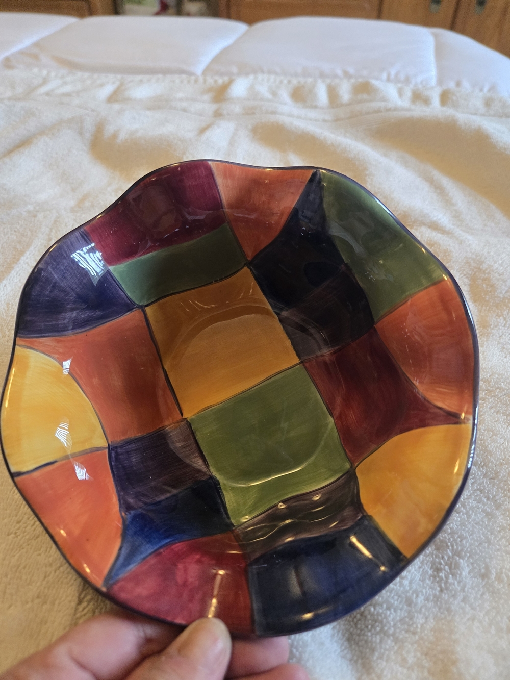 NWT Tabletops Gallery Caracas 7" Diameter Multicolor Patchwork Design Bowl